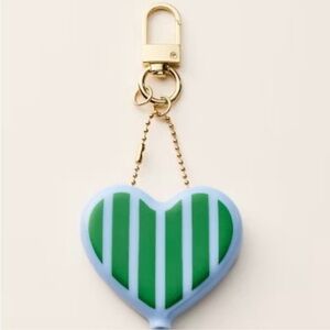 Kate Spade Striped Green & Blue Heart Coin Purse Keychain Bag Charm NWT